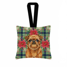 Load image into Gallery viewer, Belge Brussels Griffon Christmas PoinsettIas Hanging Square Fabric Ornament 3.5 x 3.5