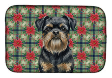 Load image into Gallery viewer, Black and Tan Brussels Griffon Christmas PoinsettIas Dish Drying Mat
