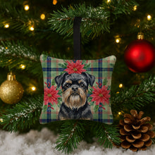 Load image into Gallery viewer, Black and Tan Brussels Griffon Christmas PoinsettIas Hanging Square Fabric Ornament 3.5 x 3.5