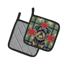 Load image into Gallery viewer, Black and Tan Brussels Griffon Christmas PoinsettIas Pair of Pot Holders