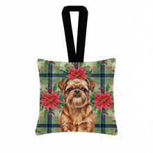 Load image into Gallery viewer, Red Brussels Griffon Christmas PoinsettIas Hanging Square Fabric Ornament 3.5 x 3.5