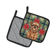 Load image into Gallery viewer, Red Brussels Griffon Christmas PoinsettIas Pair of Pot Holders