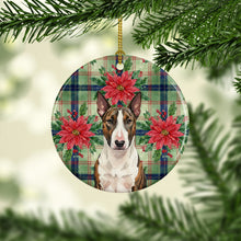 Load image into Gallery viewer, Brindle and White Bull Terrier Christmas PoinsettIas Ceramic Ornament