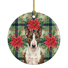 Load image into Gallery viewer, Brindle and White Bull Terrier Christmas PoinsettIas Ceramic Ornament