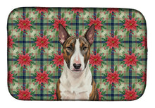 Load image into Gallery viewer, Brindle and White Bull Terrier Christmas PoinsettIas Dish Drying Mat