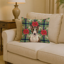 Load image into Gallery viewer, Brindle and White Bull Terrier Christmas PoinsettIas Throw Pillow