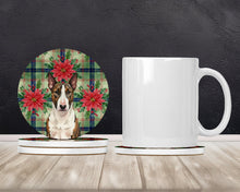 Load image into Gallery viewer, Brindle and White Bull Terrier Christmas PoinsettIas Large Sandstone Coasters Pack of 4