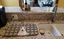 Load image into Gallery viewer, Fawn and White Bull Terrier Christmas PoinsettIas Dish Drying Mat