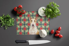 Load image into Gallery viewer, Fawn and White Bull Terrier Christmas PoinsettIas Glass Cutting Board