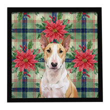 Load image into Gallery viewer, Fawn and White Bull Terrier Christmas PoinsettIas Framed Metal Print