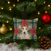 Load image into Gallery viewer, Fawn and White Bull Terrier Christmas PoinsettIas Hanging Square Fabric Ornament 3.5 x 3.5
