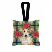 Load image into Gallery viewer, Fawn and White Bull Terrier Christmas PoinsettIas Hanging Square Fabric Ornament 3.5 x 3.5