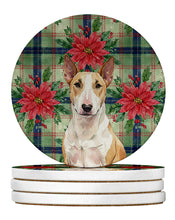 Load image into Gallery viewer, Fawn and White Bull Terrier Christmas PoinsettIas Large Sandstone Coasters Pack of 4