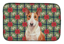 Load image into Gallery viewer, Red and White Bull Terrier Christmas PoinsettIas Dish Drying Mat