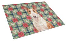 Load image into Gallery viewer, Red and White Bull Terrier Christmas PoinsettIas Glass Cutting Board
