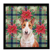 Load image into Gallery viewer, Red and White Bull Terrier Christmas PoinsettIas Framed Metal Print