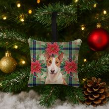Load image into Gallery viewer, Red and White Bull Terrier Christmas PoinsettIas Hanging Square Fabric Ornament 3.5 x 3.5