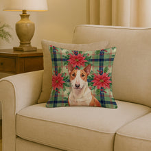 Load image into Gallery viewer, Red and White Bull Terrier Christmas PoinsettIas Throw Pillow