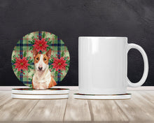 Load image into Gallery viewer, Red and White Bull Terrier Christmas PoinsettIas Large Sandstone Coasters Pack of 4