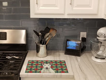 Load image into Gallery viewer, White Bull Terrier Christmas PoinsettIas Glass Cutting Board