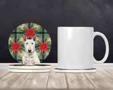 Load image into Gallery viewer, White Bull Terrier Christmas PoinsettIas Large Sandstone Coasters Pack of 4