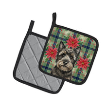Load image into Gallery viewer, Black Cairn Terrier Christmas PoinsettIas Pair of Pot Holders