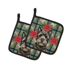 Load image into Gallery viewer, Black Cairn Terrier Christmas PoinsettIas Pair of Pot Holders
