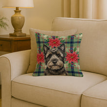 Load image into Gallery viewer, Black Cairn Terrier Christmas PoinsettIas Throw Pillow