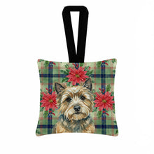 Load image into Gallery viewer, Cairn Terrier Christmas PoinsettIas Hanging Square Fabric Ornament 3.5 x 3.5
