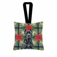 Load image into Gallery viewer, Cane Corso Christmas PoinsettIas Hanging Square Fabric Ornament 3.5 x 3.5