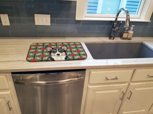 Load image into Gallery viewer, Black and White Cardigan Welsh Corgi Christmas PoinsettIas Dish Drying Mat