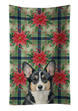 Load image into Gallery viewer, Black and White Cardigan Welsh Corgi Christmas PoinsettIas Kitchen Towel