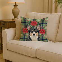 Load image into Gallery viewer, Black and White Cardigan Welsh Corgi Christmas PoinsettIas Throw Pillow