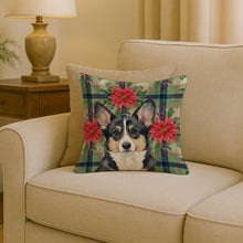 Load image into Gallery viewer, Black and White Cardigan Welsh Corgi Christmas PoinsettIas Throw Pillow
