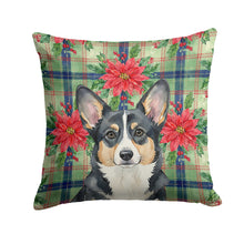 Load image into Gallery viewer, Black and White Cardigan Welsh Corgi Christmas PoinsettIas Throw Pillow