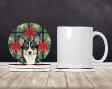 Load image into Gallery viewer, Black and White Cardigan Welsh Corgi Christmas PoinsettIas Large Sandstone Coasters Pack of 4