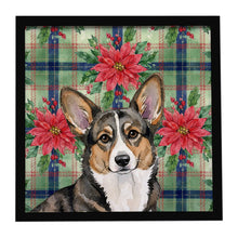 Load image into Gallery viewer, Brindle Cardigan Welsh Corgi Christmas PoinsettIas Framed Metal Print