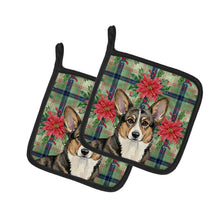 Load image into Gallery viewer, Brindle Cardigan Welsh Corgi Christmas PoinsettIas Pair of Pot Holders