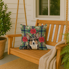 Load image into Gallery viewer, Brindle Cardigan Welsh Corgi Christmas PoinsettIas Throw Pillow