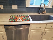 Load image into Gallery viewer, Red Cardigan Welsh Corgi Christmas PoinsettIas Dish Drying Mat