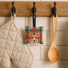 Load image into Gallery viewer, Red Cardigan Welsh Corgi Christmas PoinsettIas Hanging Square Fabric Ornament 3.5 x 3.5