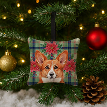 Load image into Gallery viewer, Red Cardigan Welsh Corgi Christmas PoinsettIas Hanging Square Fabric Ornament 3.5 x 3.5