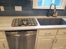 Load image into Gallery viewer, Black and Tan Cavalier Spaniel Christmas PoinsettIas Dish Drying Mat