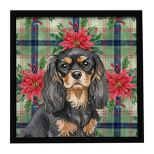 Load image into Gallery viewer, Black and Tan Cavalier Spaniel Christmas PoinsettIas Framed Metal Print