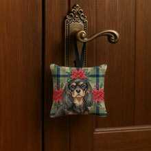 Load image into Gallery viewer, Black and Tan Cavalier Spaniel Christmas PoinsettIas Hanging Square Fabric Ornament 3.5 x 3.5
