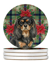 Load image into Gallery viewer, Black and Tan Cavalier Spaniel Christmas PoinsettIas Large Sandstone Coasters Pack of 4