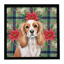 Load image into Gallery viewer, Blenheim Cavalier Spaniel Christmas PoinsettIas Framed Metal Print