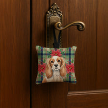 Load image into Gallery viewer, Blenheim Cavalier Spaniel Christmas PoinsettIas Hanging Square Fabric Ornament 3.5 x 3.5