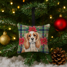 Load image into Gallery viewer, Blenheim Cavalier Spaniel Christmas PoinsettIas Hanging Square Fabric Ornament 3.5 x 3.5