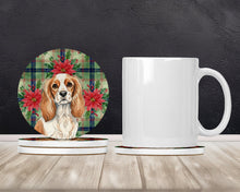 Load image into Gallery viewer, Blenheim Cavalier Spaniel Christmas PoinsettIas Large Sandstone Coasters Pack of 4